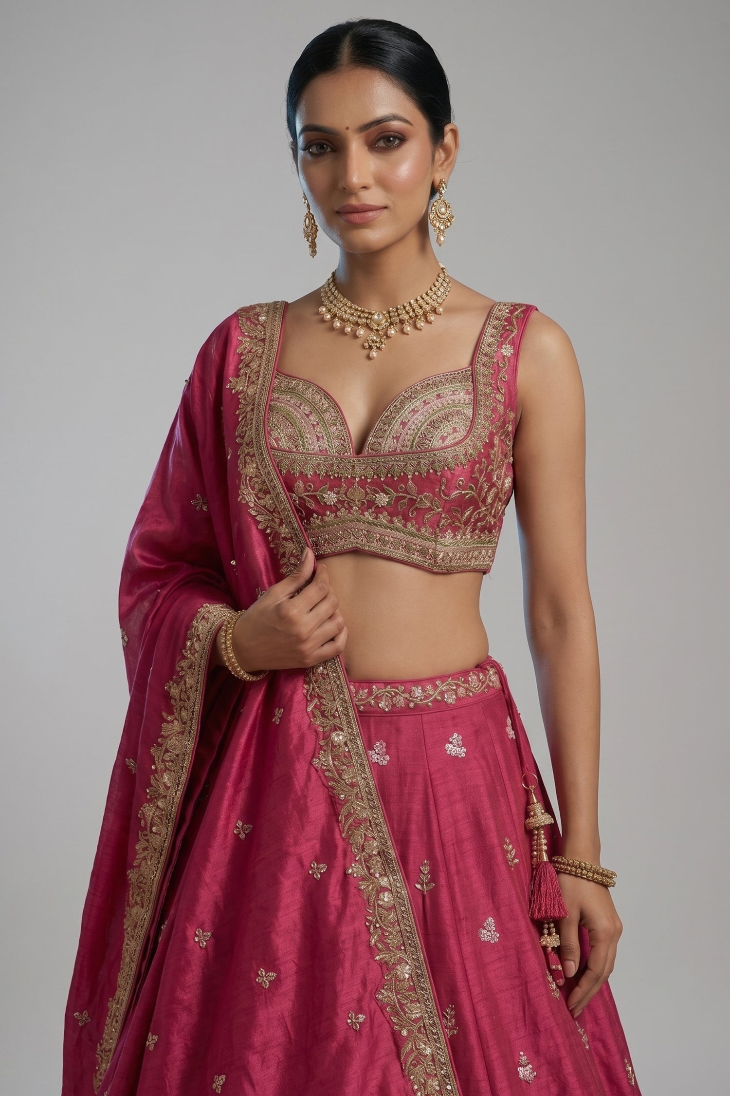 Festive Rani Magenta Tissue Lehenga Choli with Heritage Woodland Embroidery Secondary image