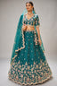 Deep Rama Teal Metallic Tissue Lehenga Choli with Scalloped Mirror & Sequin Embroidery