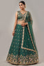 Deep Rama Green Chinon Silk Lehenga Choli with Pearl & Sequin Woodland Motifs