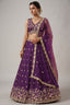 Deep Royal Purple Chinon Silk Lehenga Choli with Pearl & Sequin Woodland Motifs