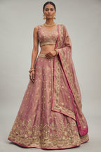 Rose Gold Metallic Tissue Lehenga Choli with Jharokha Pearl & Sequin Embroidery