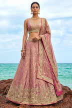 Rose Gold Metallic Tissue Lehenga Choli with Jharokha Pearl & Sequin Embroidery