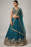 Teal Blue Tissue Lehenga Choli with Scalloped Jharokha and Peacock Embroidery