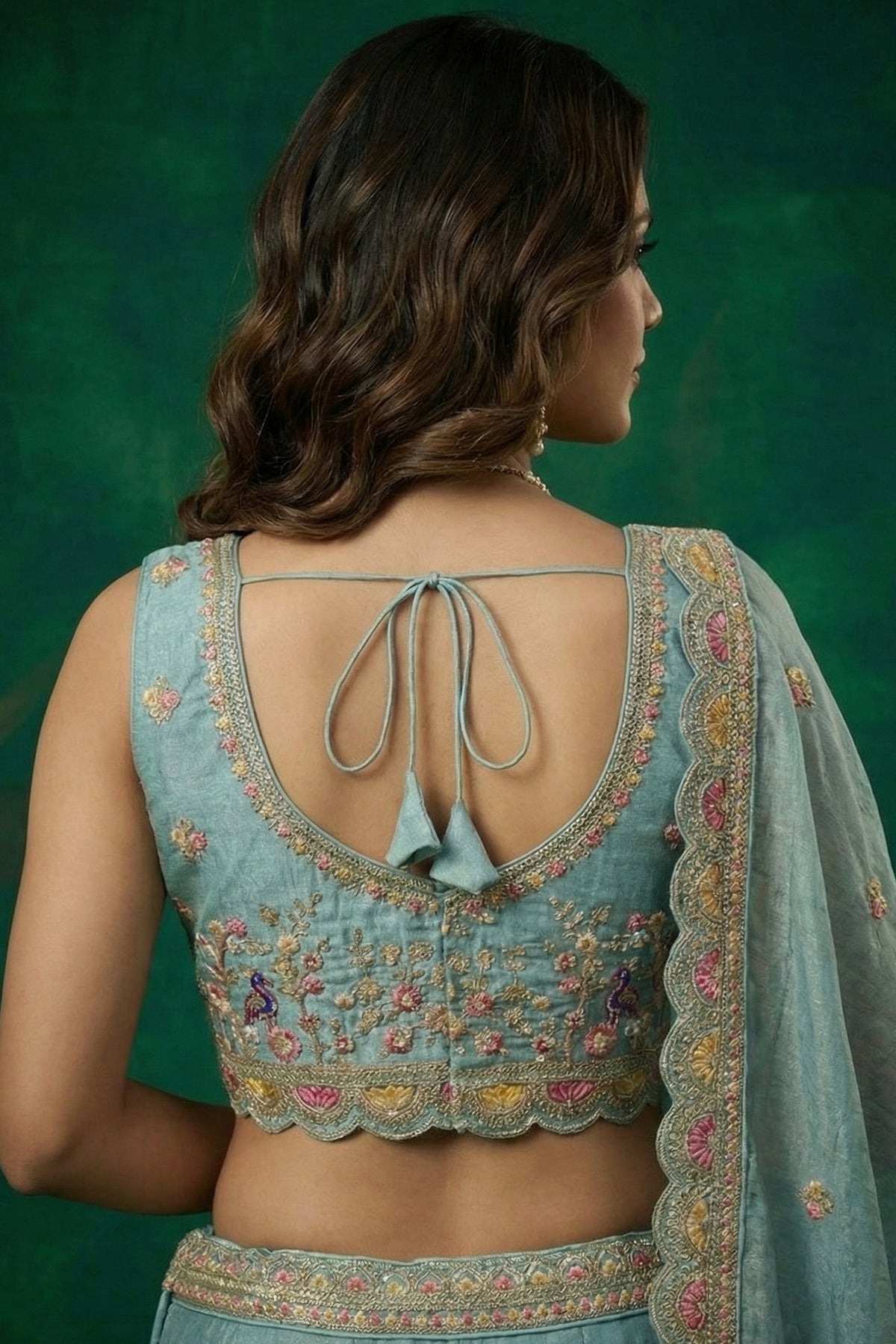 Light Turquoise Tissue Lehenga Choli with Elephant and Peacock Heritage Embroidery