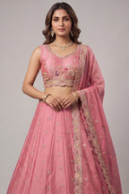 Pink Tissue Lehenga Choli with Elephant and Peacock Heritage Embroidery