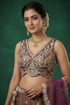 Rust Tissue Lehenga Choli with Embellished Floral Hem
