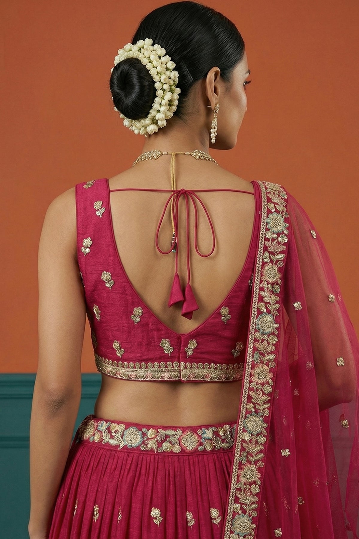 Rani Pink Pleated Georgette Lehenga Choli with Embroidered Border