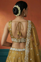 Mustard Yellow Tissue Lehenga Choli with Botanical Zardozi Embroidery