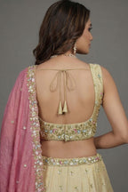 Cream Tissue Lehenga Choli with Pastel Floral Jaal and Dupatta