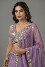 Lavender Tissue Lehenga Choli with Floral Medallion Embroidery
