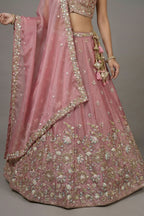 Blush Pink Tissue Lehenga Choli with Floral Lattice Embroidery