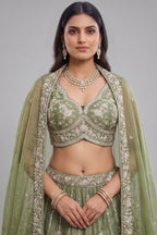 Mehndi Green Tissue Lehenga Choli with Vertical Sequin Embroidery
