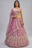Rose Gold Mauve Lehenga Choli with Vertical Stripe & Floral Embroidery