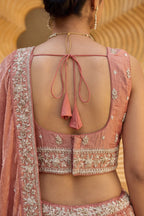Rust Tissue Lehenga Choli with Vertical Sequin Stripe Embroidery
