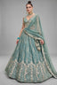 Sky Blue Tissue Lehenga Choli with Vertical Stripe & Scalloped Embroidery