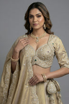 Copper Brown Tissue Lehenga Choli with Scalloped Medallion Embroidery
