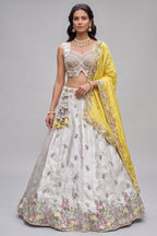 Off White Lehenga Choli with Floral Embroidered Border
