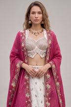 Off White Lehenga Choli with Floral Embroidered Border