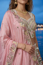 Off White Chiffon Lehenga Choli with Floral Pearl Embroidery