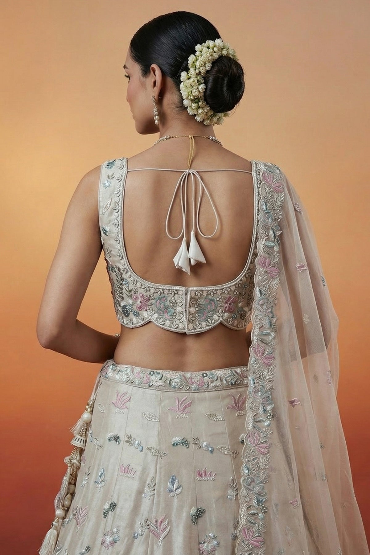 Soft Grey Lehenga Choli with Woodland Floral Embroidery
