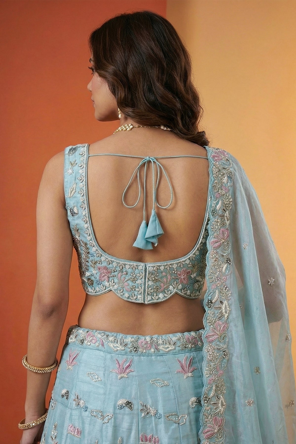 Sky Blue Lehenga Choli with Woodland Floral Embroidery