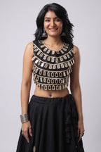 Black Art Silk Mirror Worked Chaniya Choli