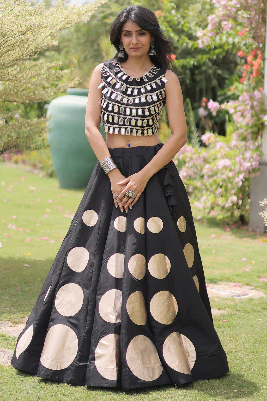 Black Art Silk Mirror Worked Chaniya Choli