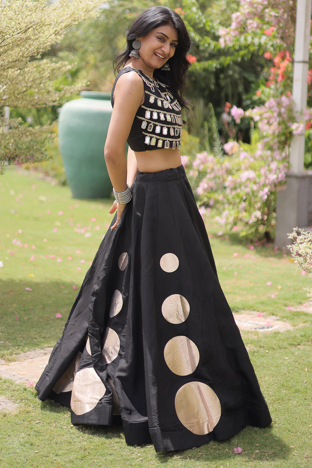 Black Art Silk Mirror Worked Chaniya Choli