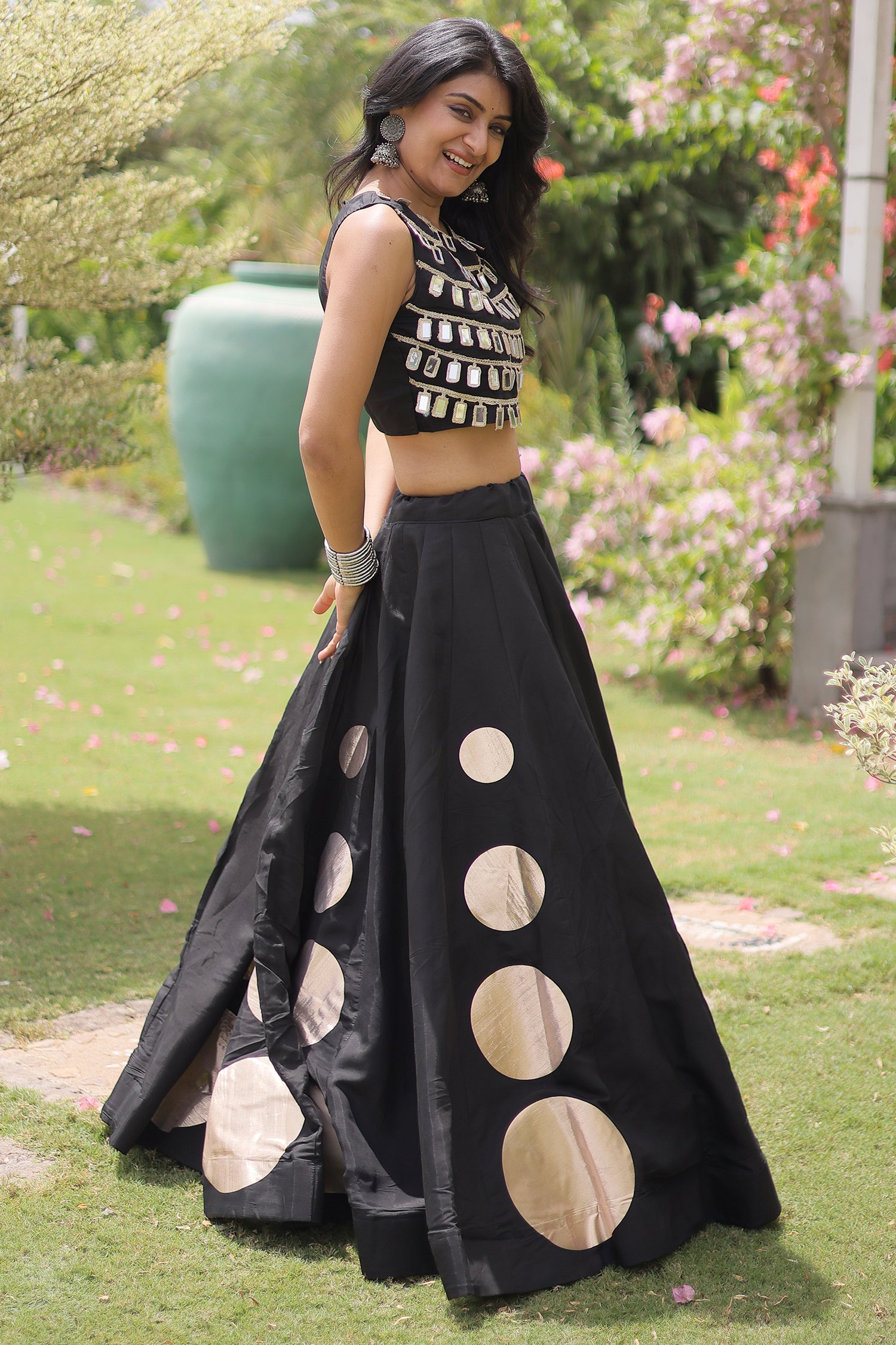 Black Art Silk Mirror Worked Chaniya Choli