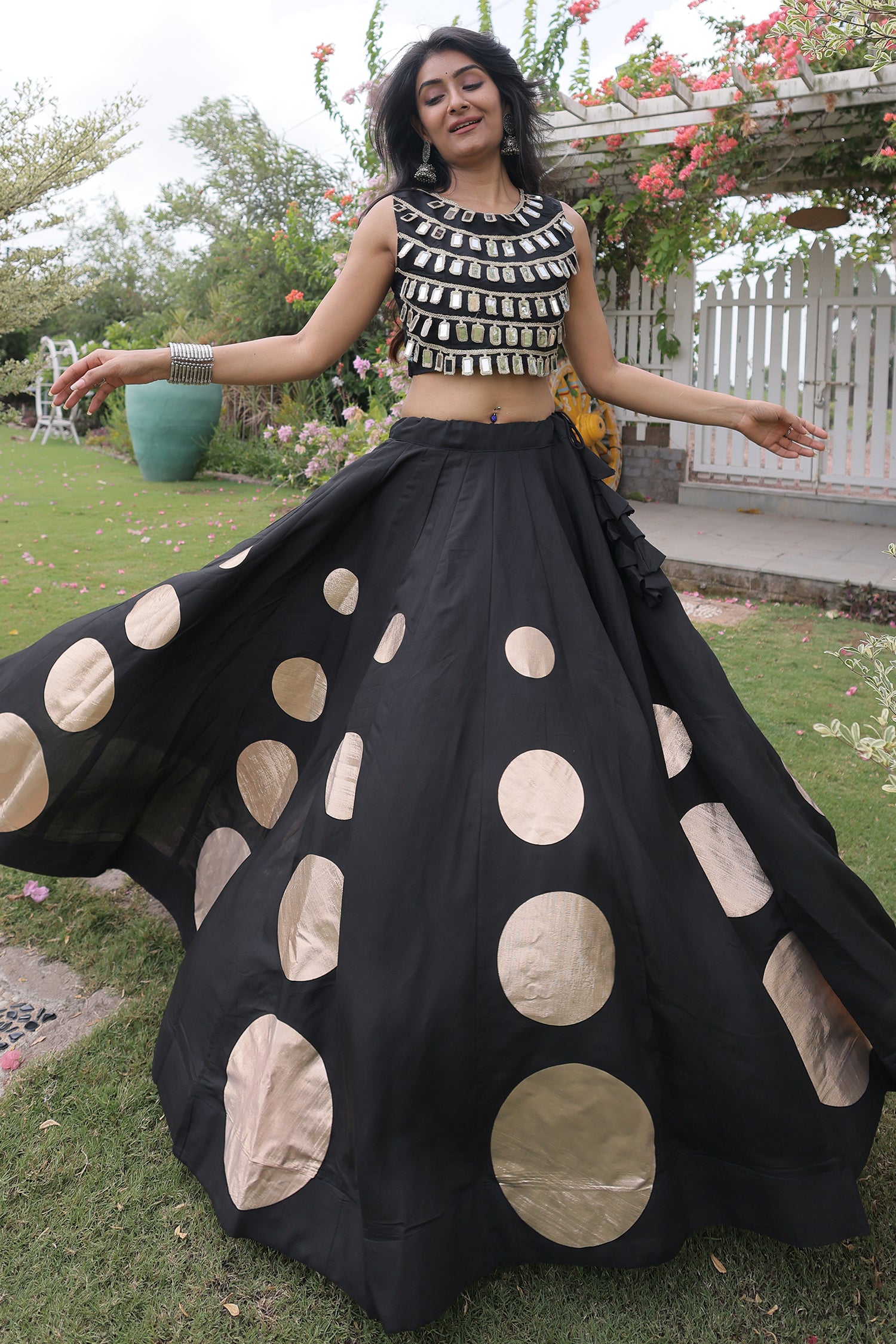 Black Art Silk Mirror Worked Chaniya Choli
