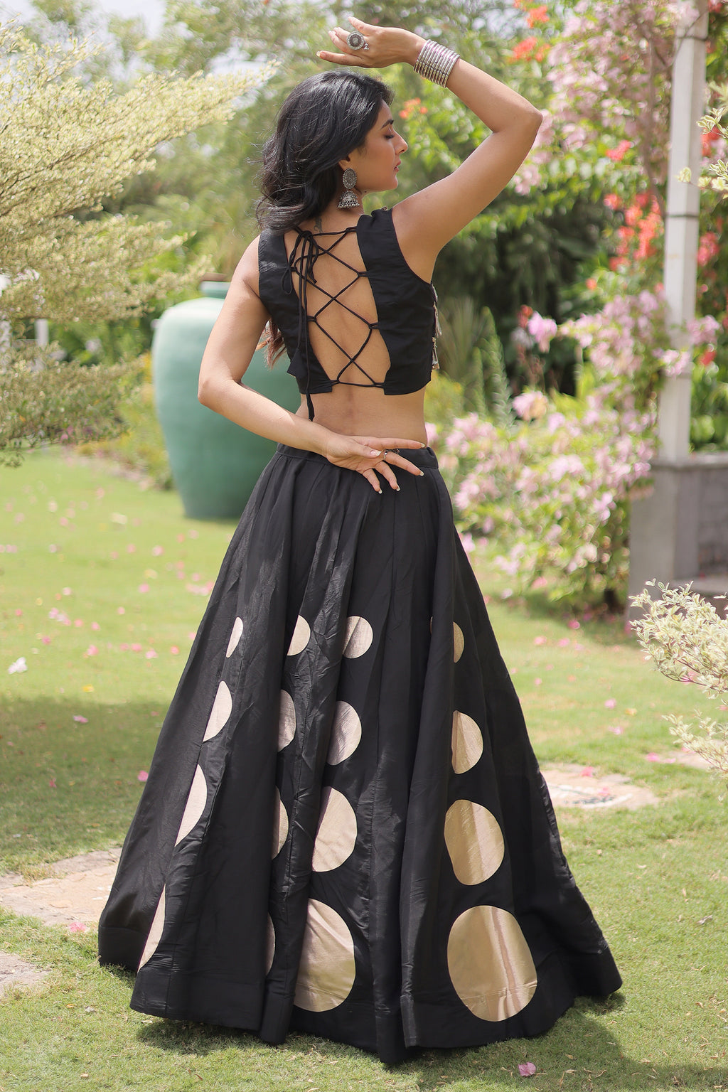 Black Art Silk Mirror Worked Chaniya Choli