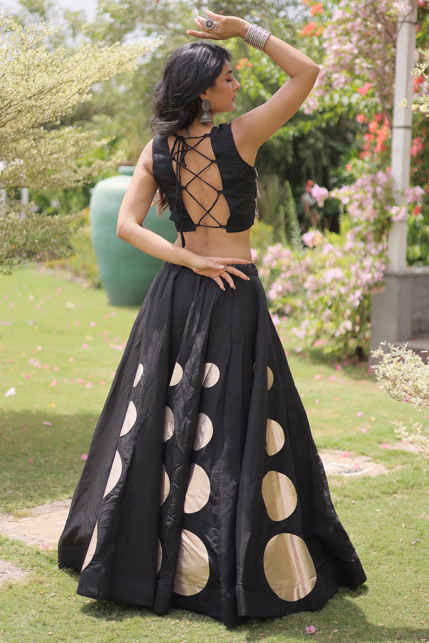 Black Art Silk Mirror Worked Chaniya Choli