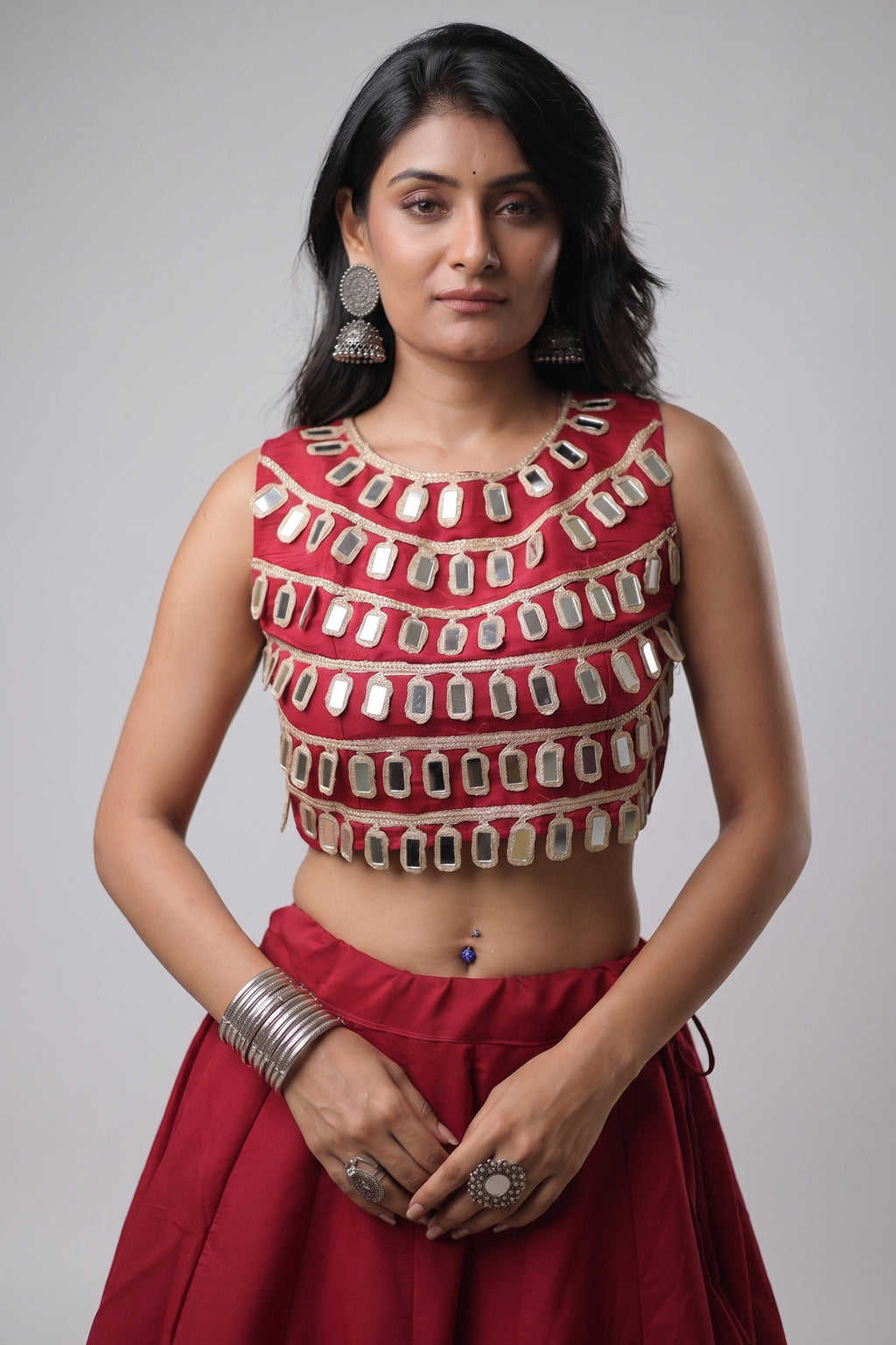Maroon Art Silk Mirror Worked Chaniya Choli