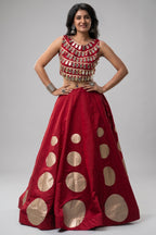 Maroon Art Silk Mirror Worked Chaniya Choli