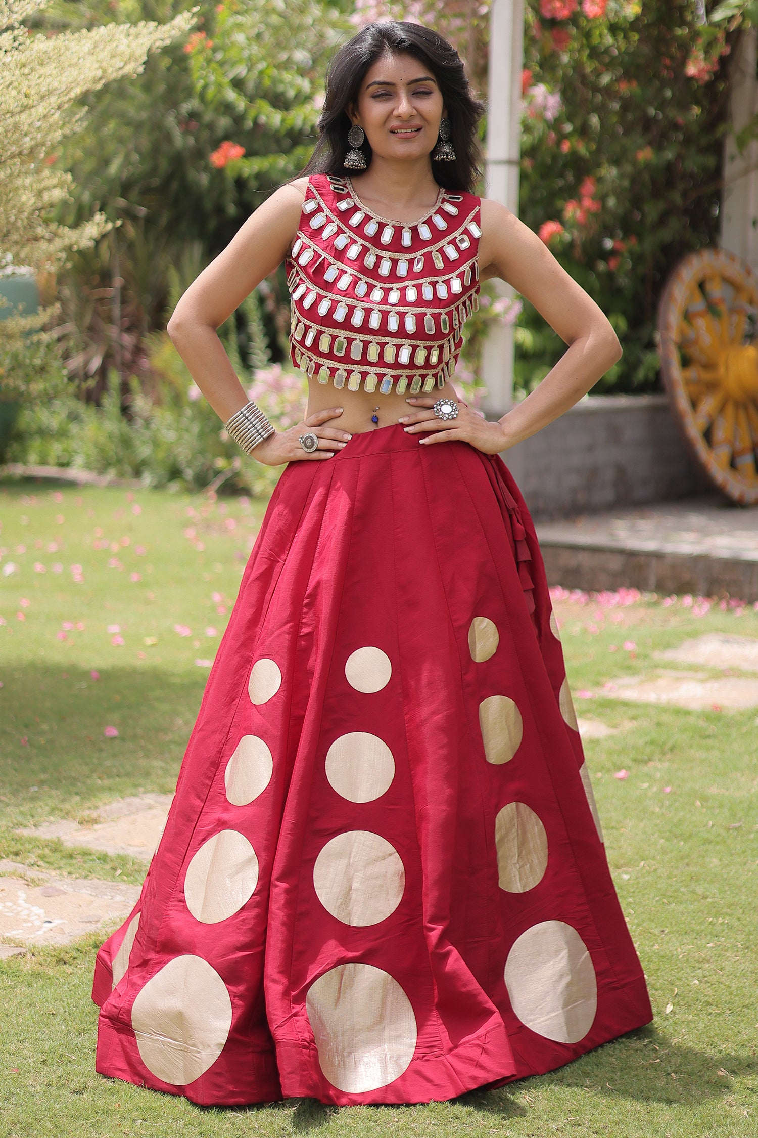 Maroon Art Silk Mirror Worked Chaniya Choli