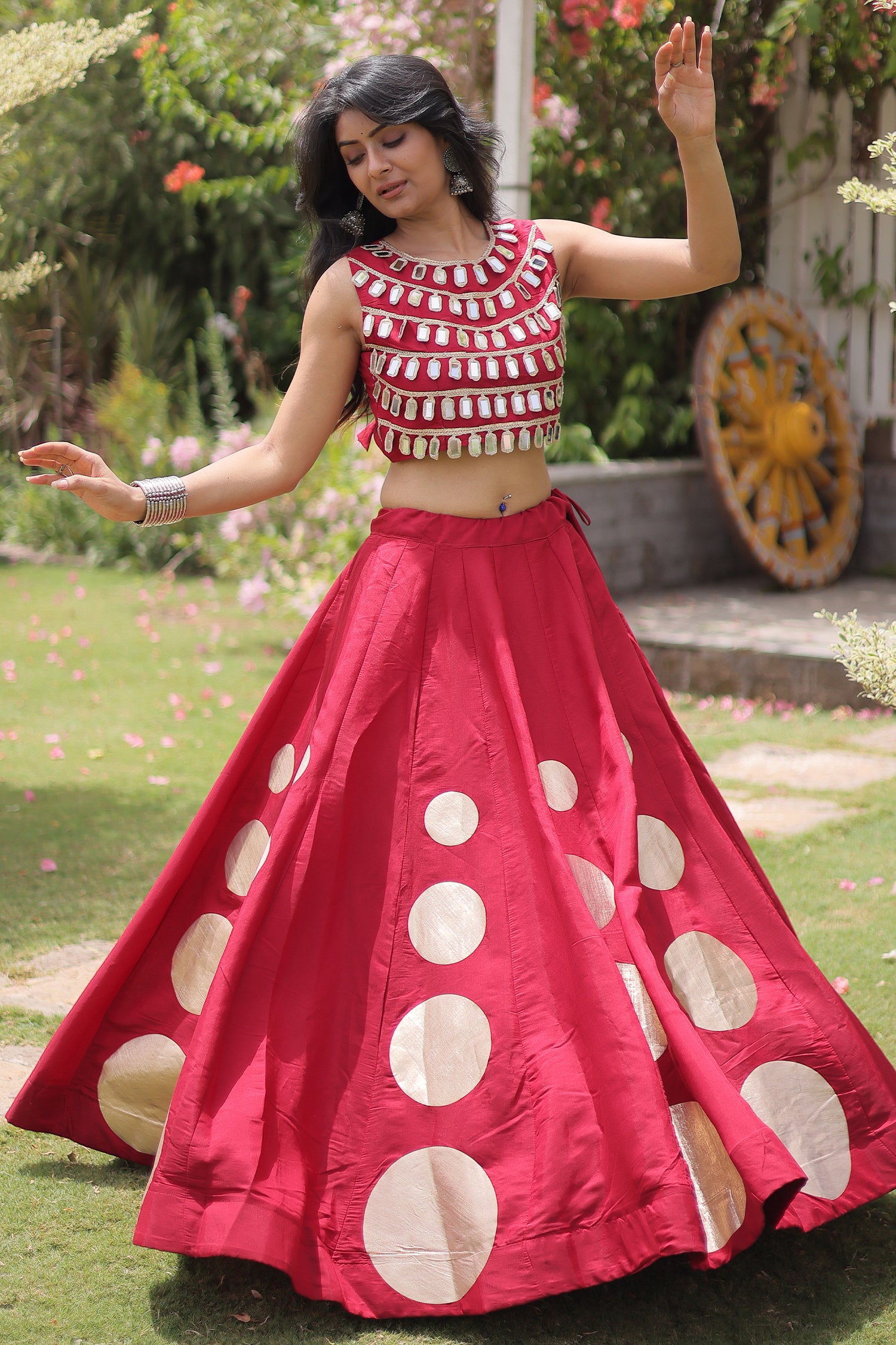 Maroon Art Silk Mirror Worked Chaniya Choli