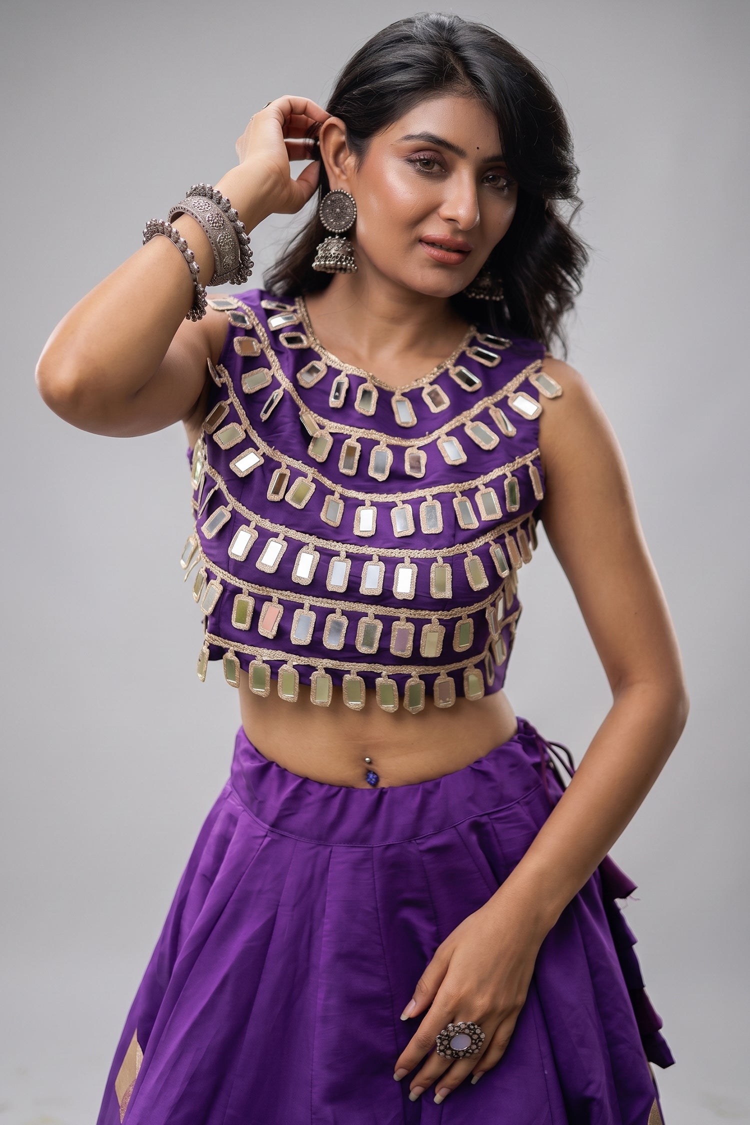 Purple Art Silk Mirror Worked Chaniya Choli