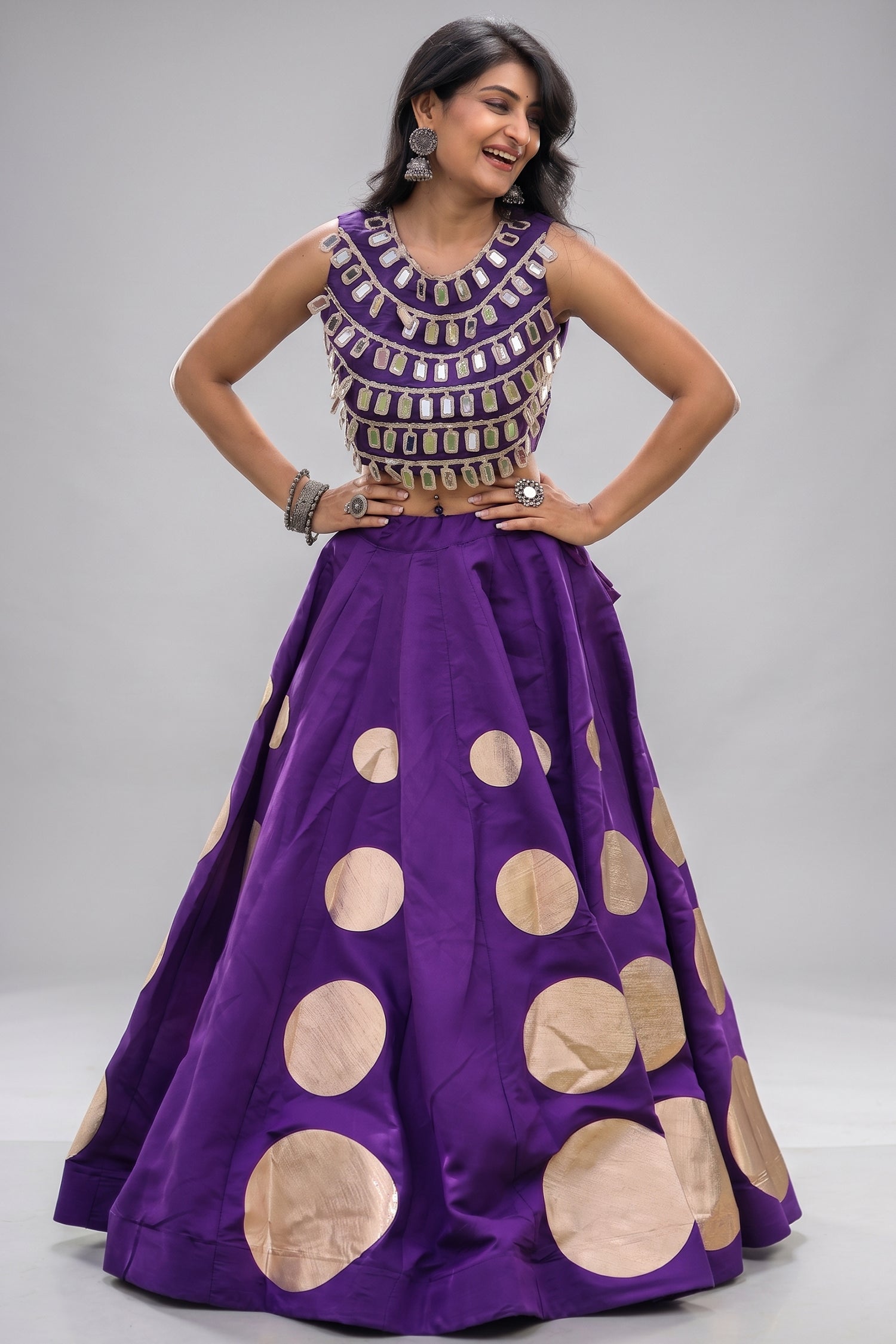 Purple Art Silk Mirror Worked Chaniya Choli