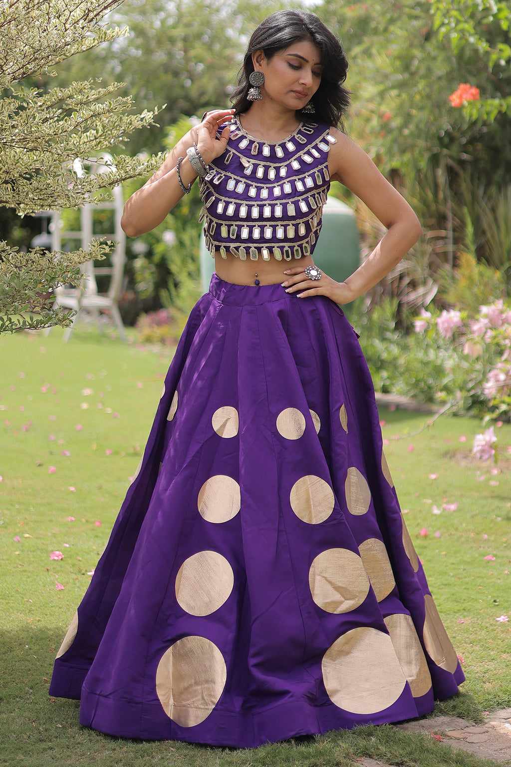 Purple Art Silk Mirror Worked Chaniya Choli