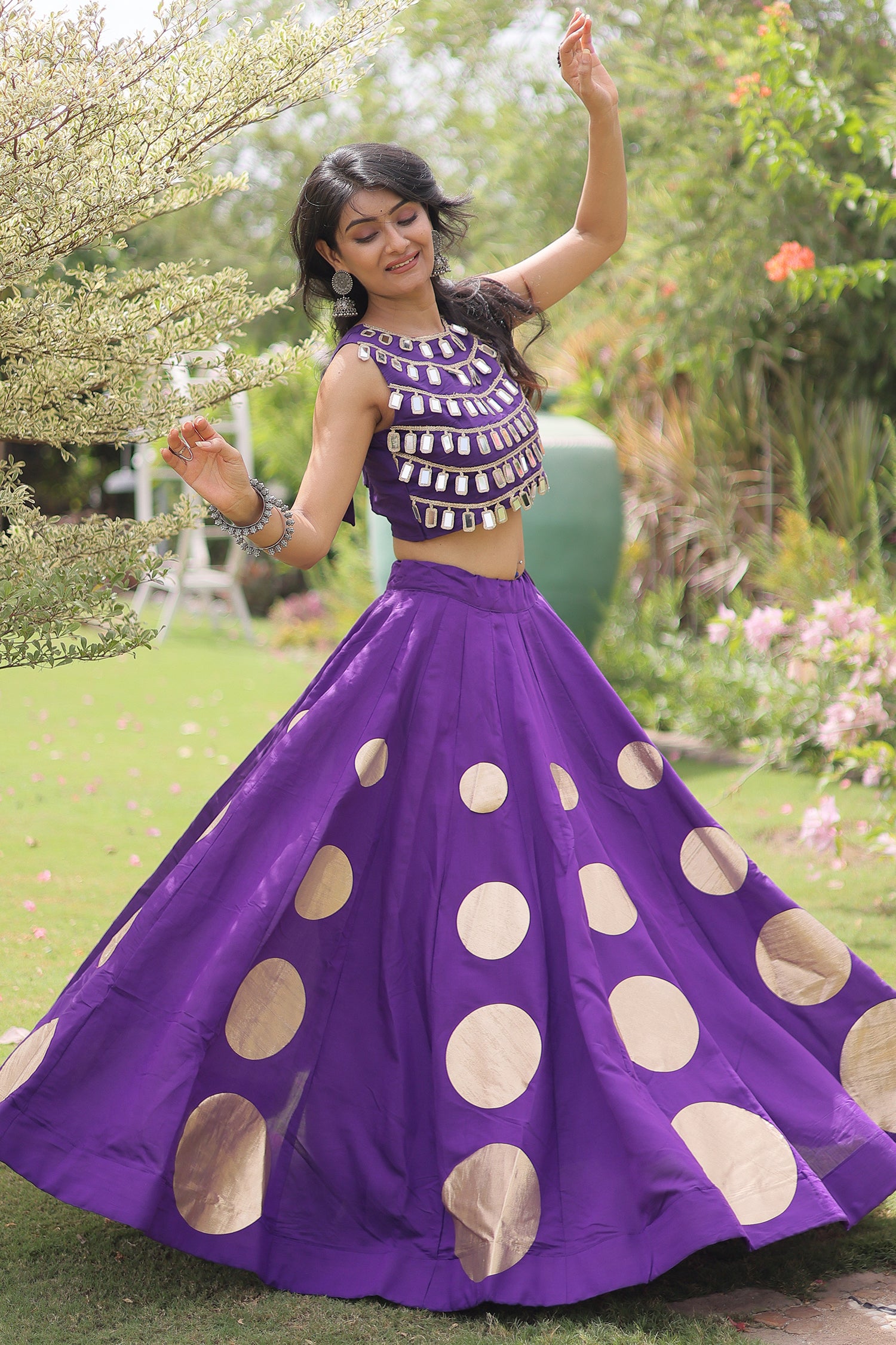 Purple Art Silk Mirror Worked Chaniya Choli