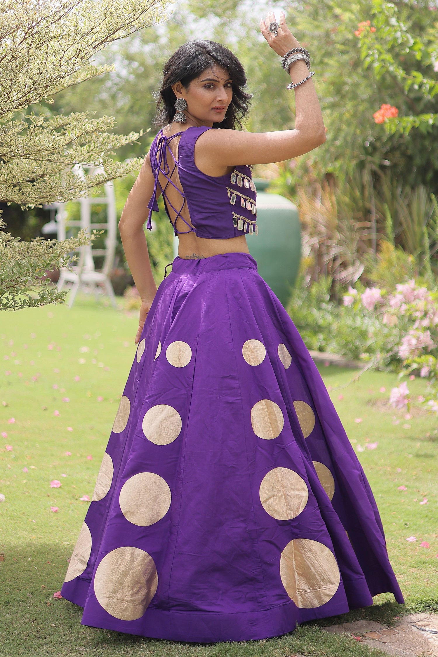 Purple Art Silk Mirror Worked Chaniya Choli