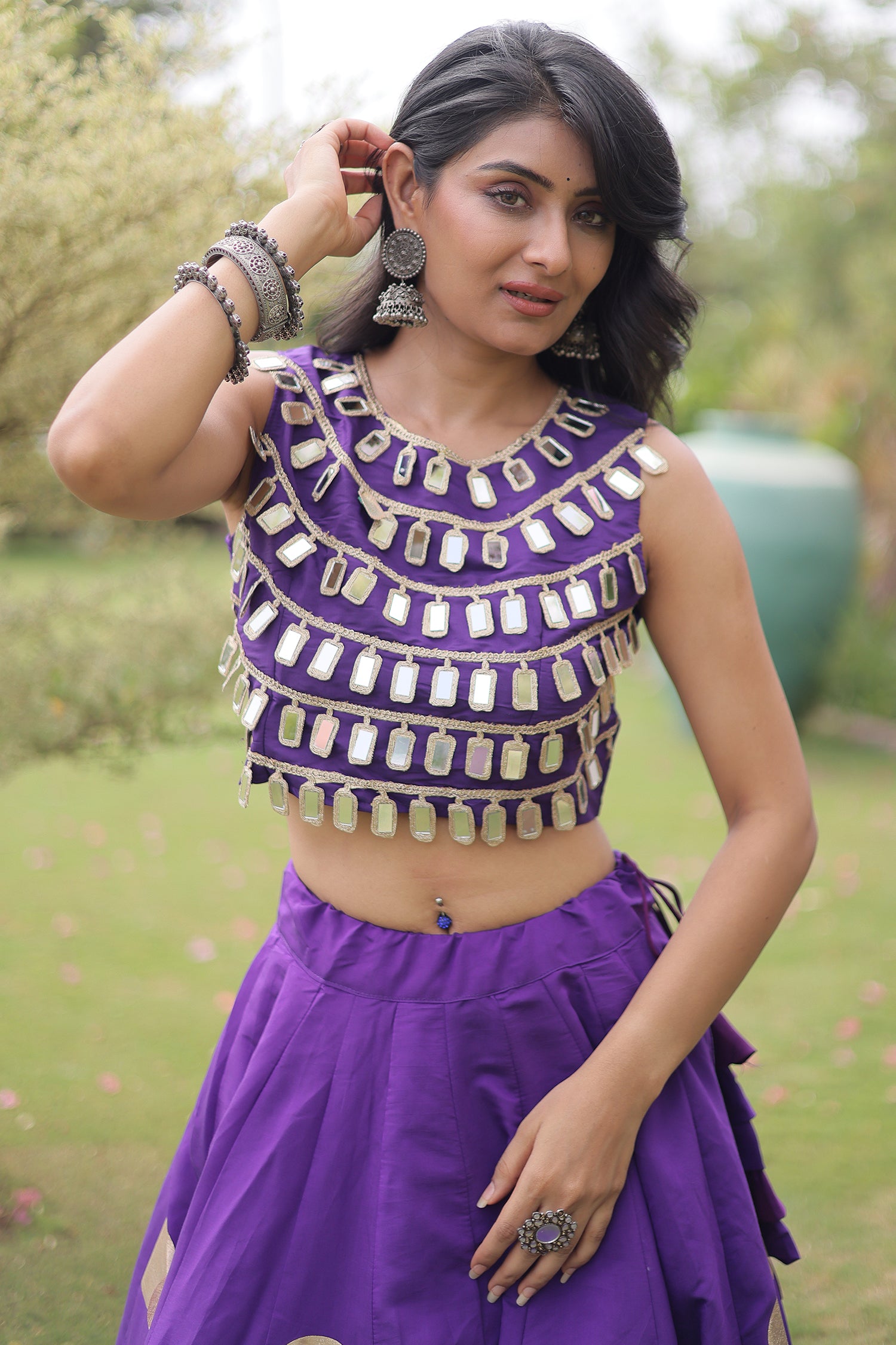 Purple Art Silk Mirror Worked Chaniya Choli