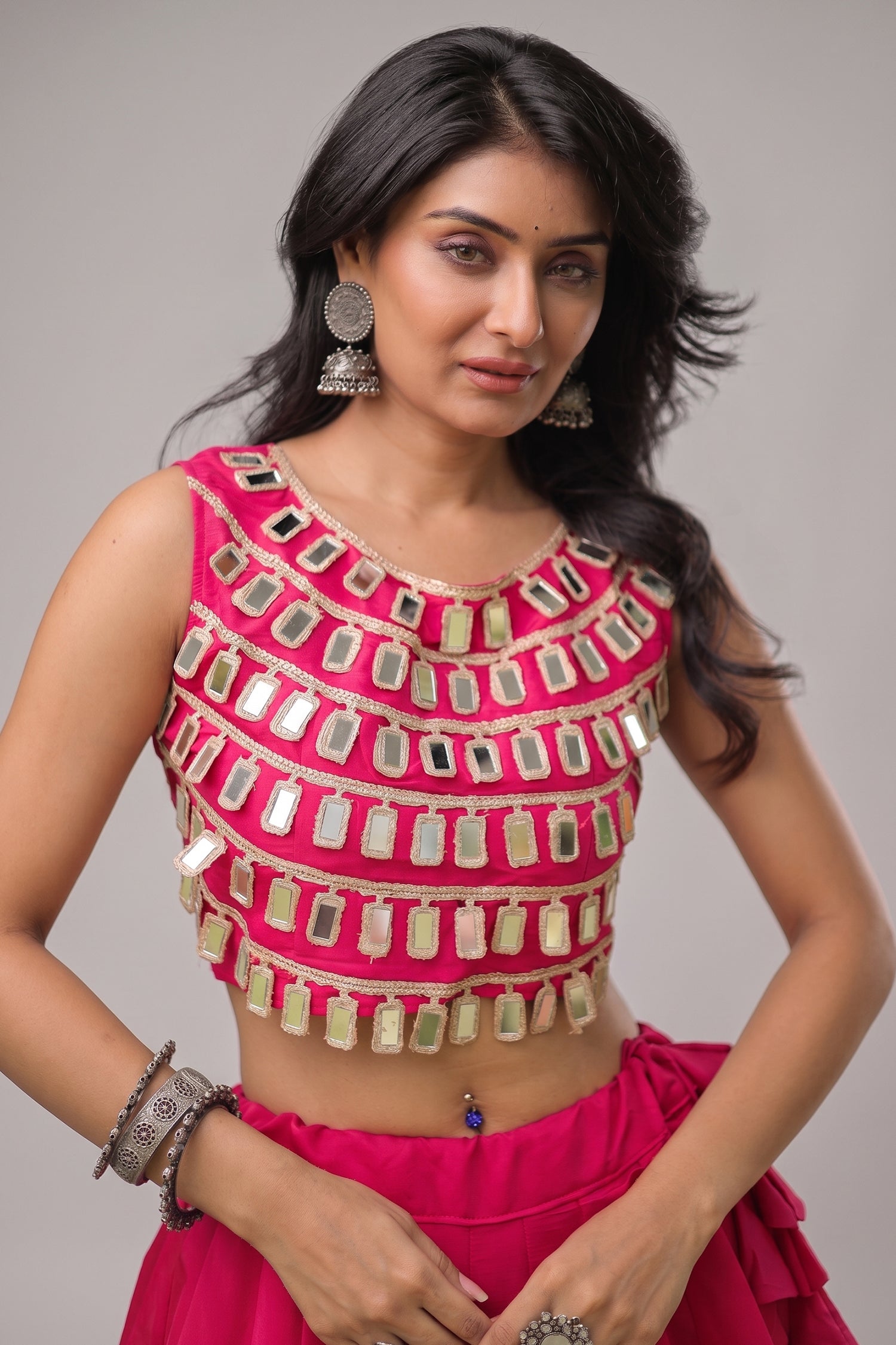 Rani Pink Art Silk Mirror Worked Chaniya Choli Secondary image