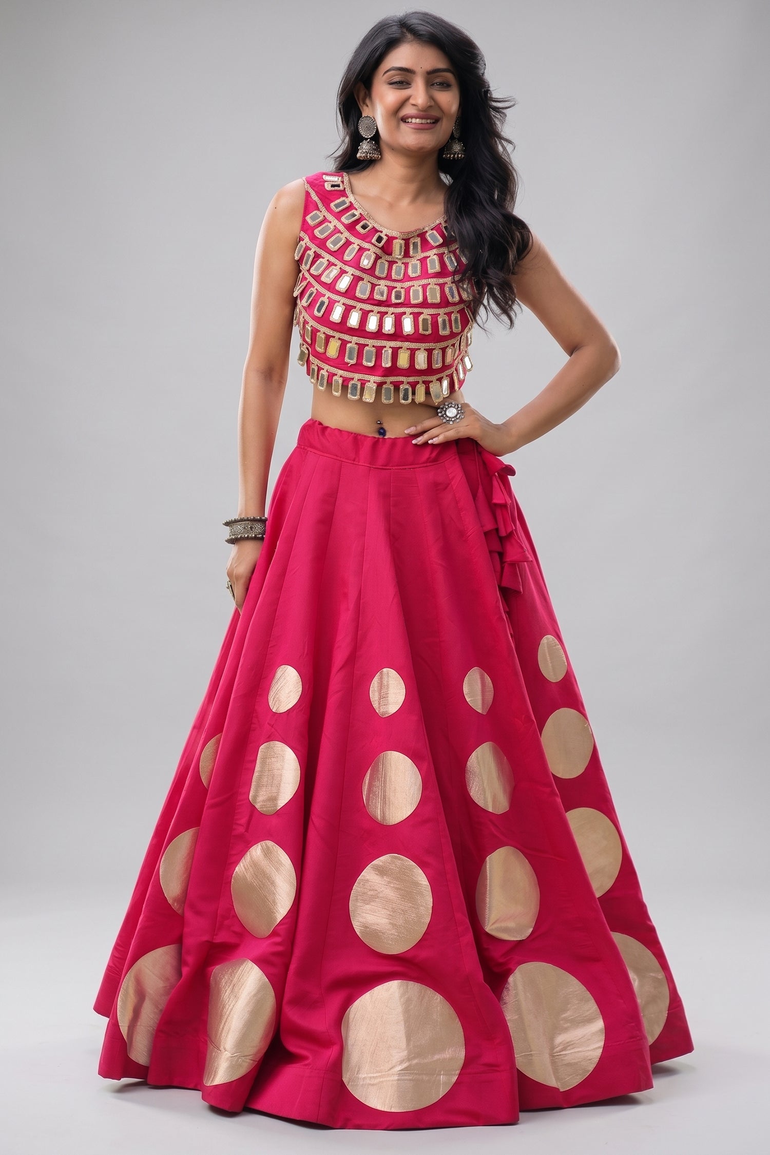 Rani Pink Art Silk Mirror Worked Chaniya Choli Main image