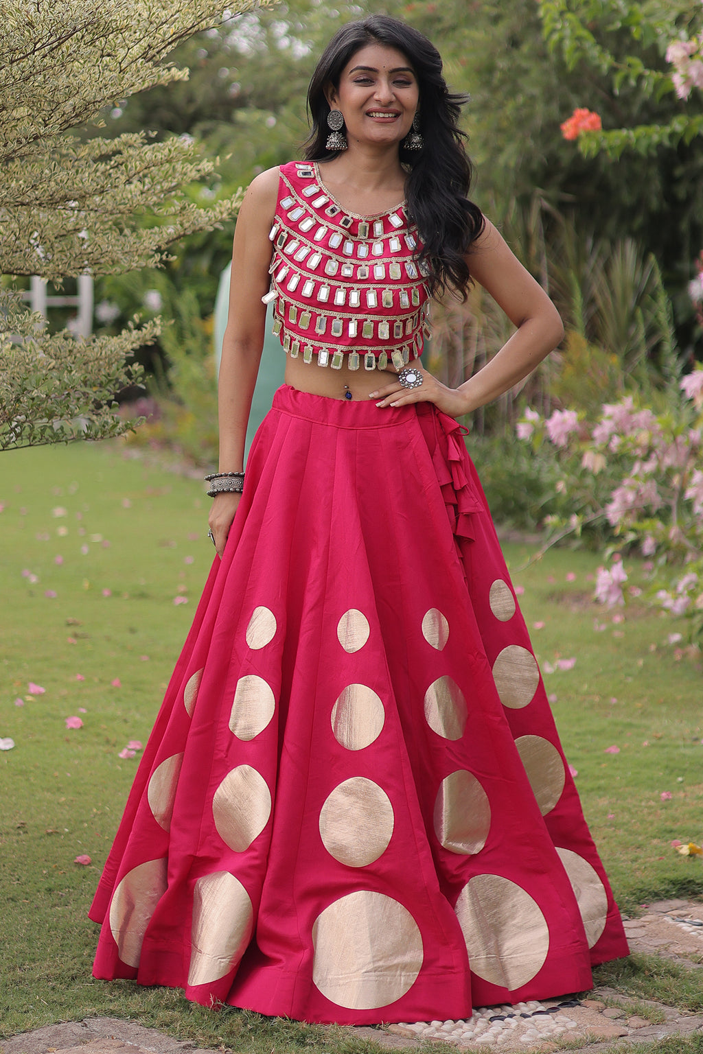 Rani Pink Art Silk Mirror Worked Chaniya Choli
