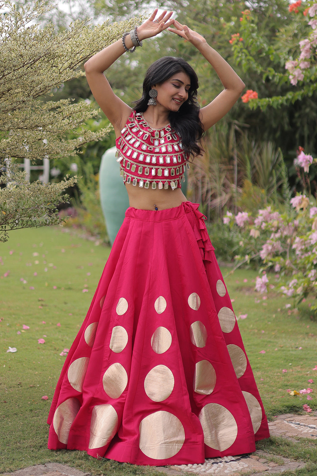 Rani Pink Art Silk Mirror Worked Chaniya Choli