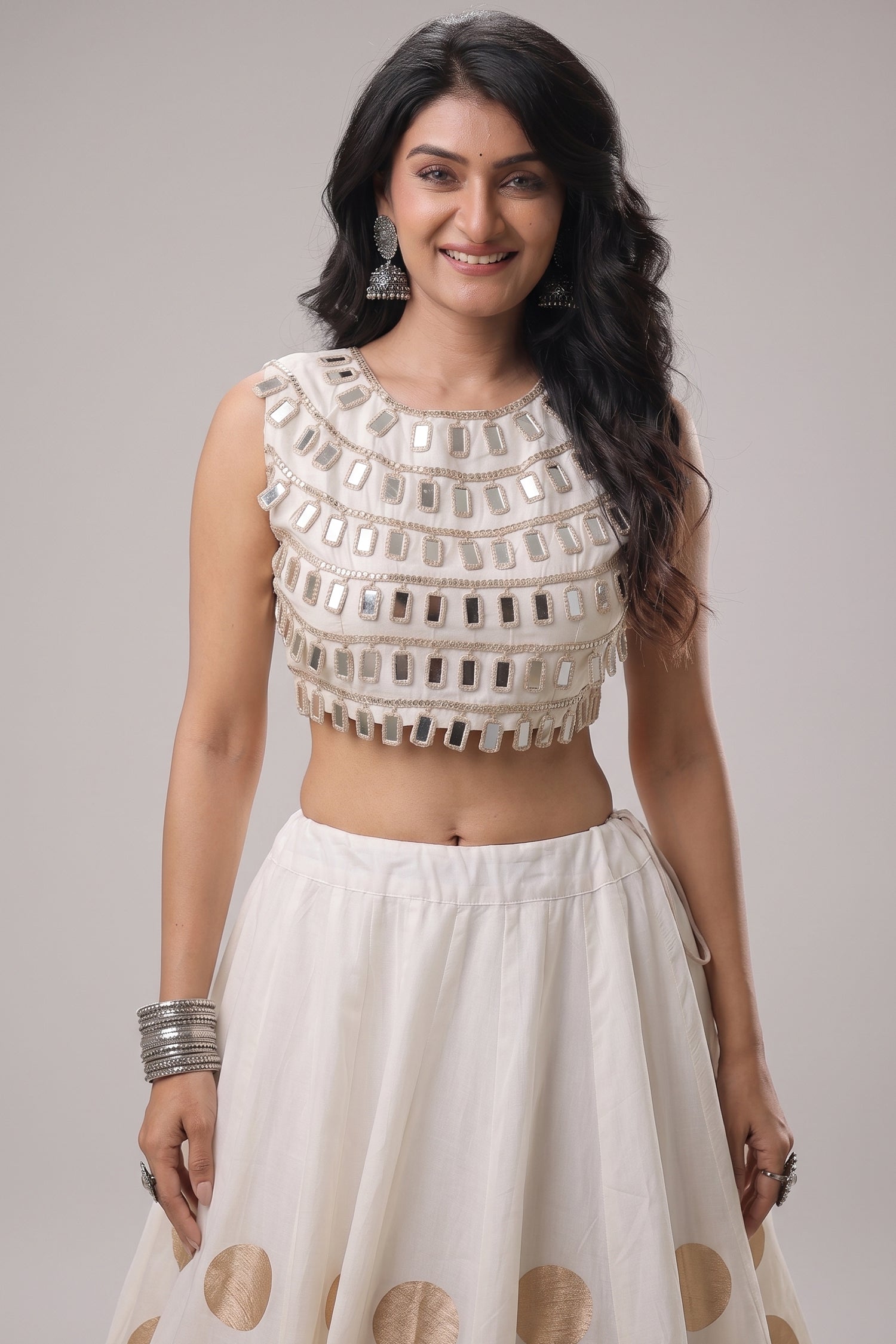 Off White Art Silk Mirror Worked Chaniya Choli Secondary image