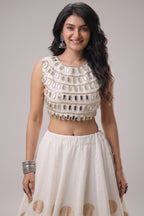 Off White Art Silk Mirror Worked Chaniya Choli