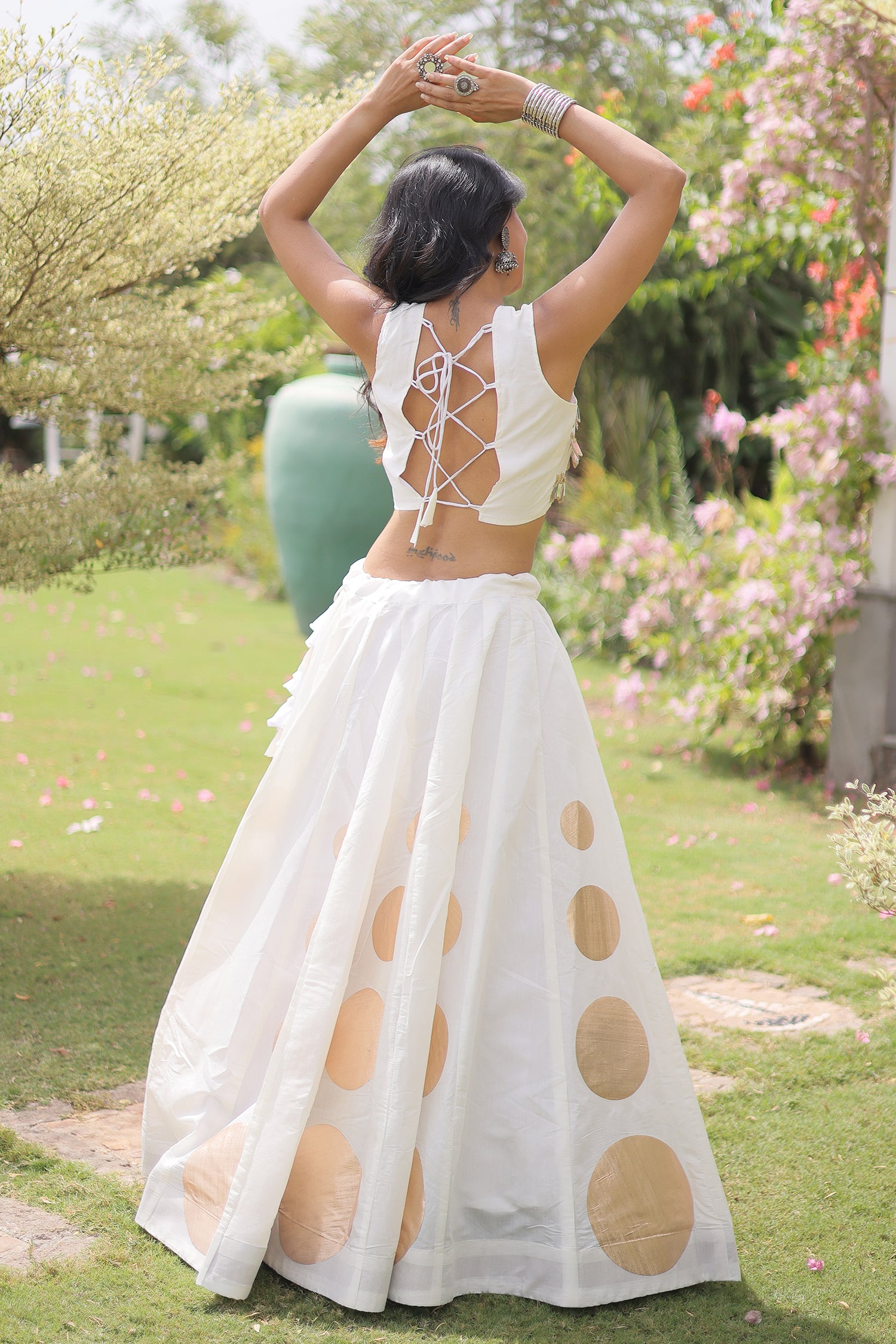 Off White Art Silk Mirror Worked Chaniya Choli