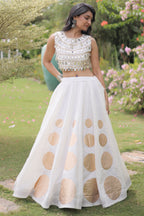 Off White Art Silk Mirror Worked Chaniya Choli